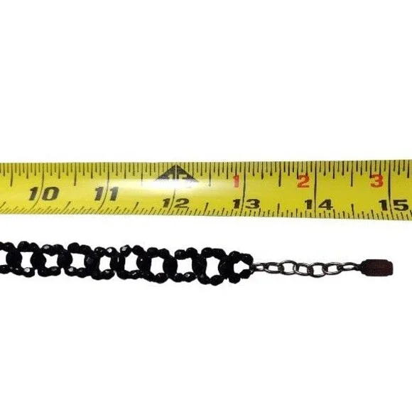 Goth Victorian Firenze Italy Black Glass Beaded Necklace Jean Andre - Picture 8 of 8